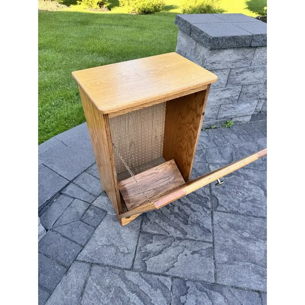 VTG Large Solid Oak Wood Hand Carved Laundry Hamper /Waste Bin H30.5xW20xD12.5”